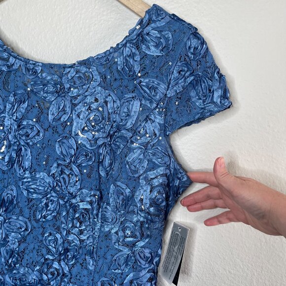 Alex Evenings Rosette A-Line Dress Blue Formal Dress 16P - Picture 6 of 13